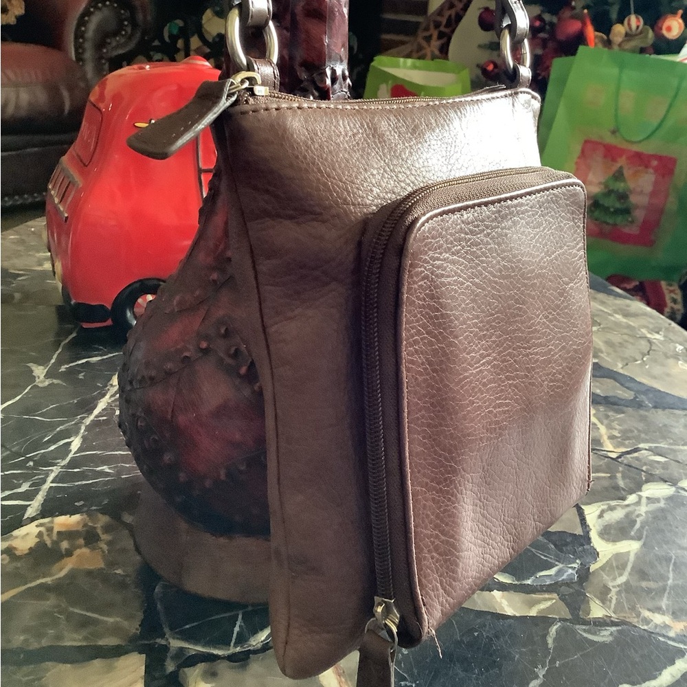 Vintage fossil slim brown pebbled leather crossbody bag 8.5x9
